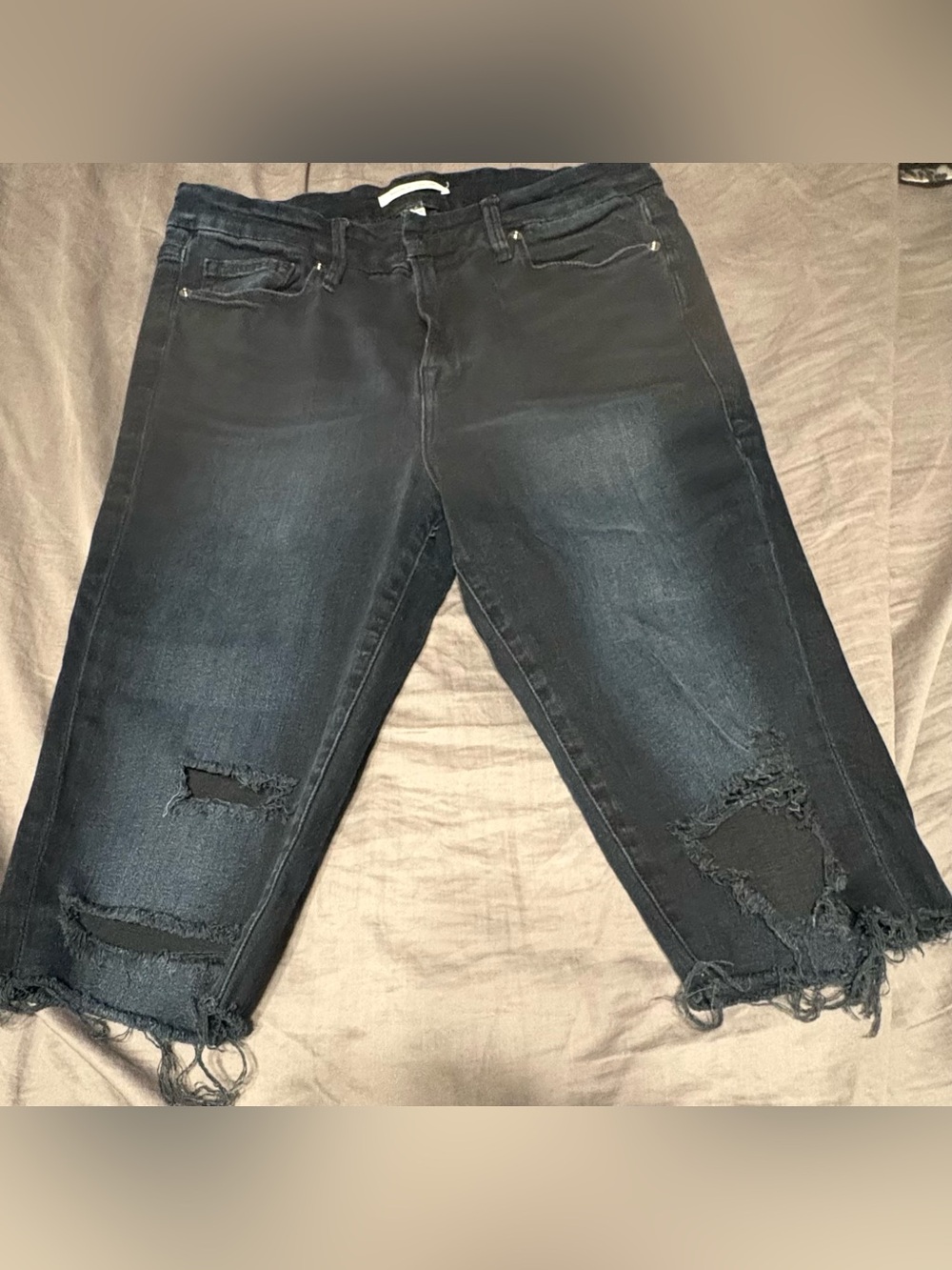 Good American Good Legs Distressed Cut Off Bermuda Shorts in Black